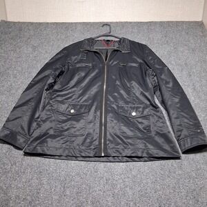TOMMY HILFIGER Black Field Jacket‎ Windbreaker Buckle Collar Lightweight Womens